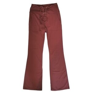 Halara Lace Up High Rise Flared Burgundy Stretch Yoga Pants Sz L Open To Offers